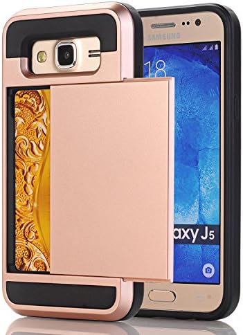 Galaxy J5 Case, Wostyle Impact Resistant Heavy Duty Hybrid J5 Wallet Case Protective Shell Shockproof Rugged Rubber Bumper Anti-scratch Hard Cover Skin Card Holder for Samsung Galaxy J5 (Rose Gold)