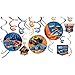 Hot Wheels Wild Racer MEGA Birthday Party Supplies Pack For 16 Guests With Small Dessert Plates and Napkins, Tablecover, Cups, Add An Age Birthday Banner, Swirl Decorations, Candles, and Exclusive Pin