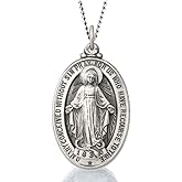 RP 925 Sterling Silver Miraculous Medal Necklace for Women & Men, Authentic & Pure Silver Pendant with 18 inch 925 Sterling Sliver Curb Chain & Premium Jewelry Box, Stunning Miraculous Medal Virgin Mary Pendant Necklace