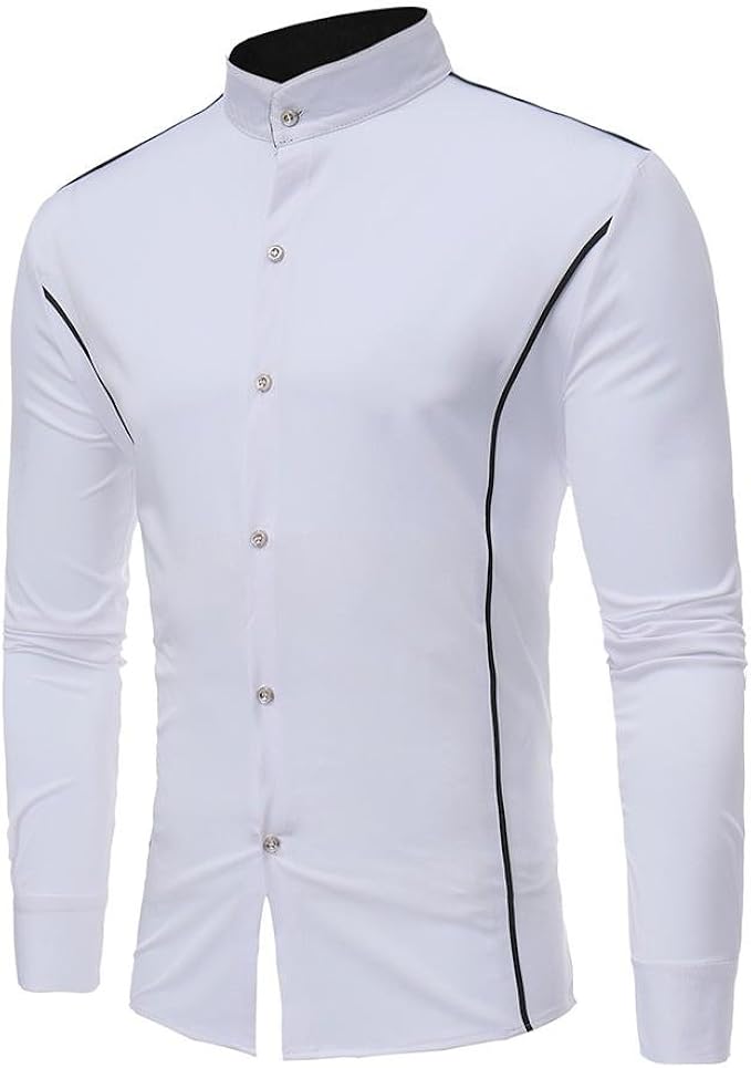 Ecotrump Men Teen Business Long Sleeve Casual Stand Collar Fit Button
