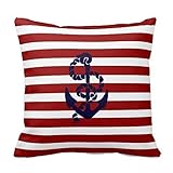 HLPPC Reversible Red Blue Nautical Anchor Polyester Pillow Cover Throw Pillowcase 18 x 18 Inches Square Throw Pillow Cover