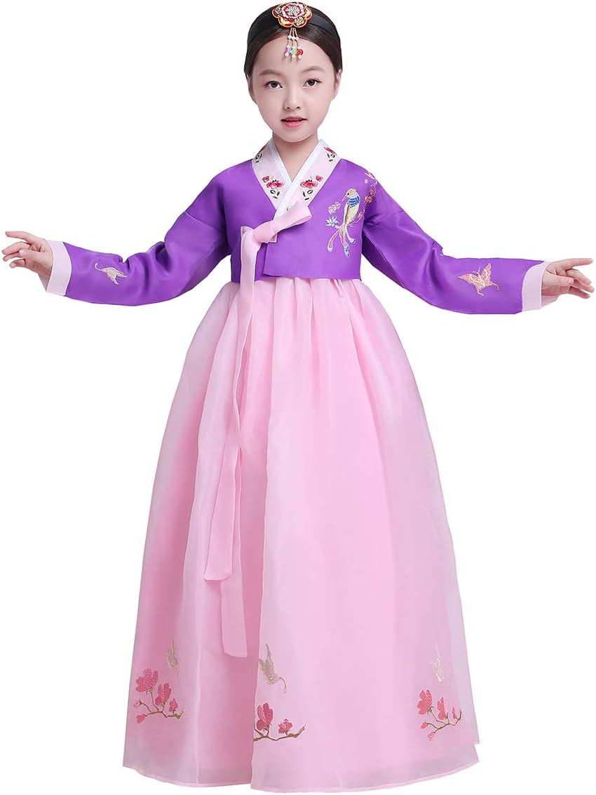 KUFEIUP Korean Traditional Embroidery Kids Hanbok Dress Costume For Girls