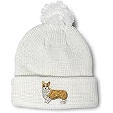Pom Pom Beanies for Women Pembroke Welsh Corgi Dog B Embroidery Skull Cap Winter Hats for Men One Size