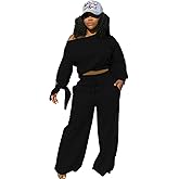 TOPSRANI Womens 2 Piece Outfits Casual Solid Sweatsuits Baggy Long Sleeve Loose Matching Wide Leg Tracksuit Pants Sets