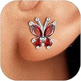Silvora Birthstone Earrings for Women, 925 Sterling Silver Butterfly Stud, Small Butterfly Earrings Birthstone Jewelry