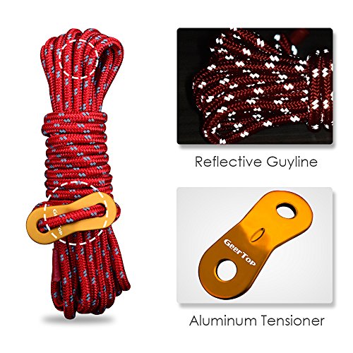 GEERTOP 4 mm Reflective Guylines Tent Cords Ultralight Camp Ropes with Aluminum Adjuster