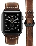 For Apple Watch Band 42mm, SHINACE Genuine Leather iWatch Replacement Wristband Bracelet Strap for iWatch Series 3/2/1 with Secure Metal Clasp Classic Buckle(Coffee Brown with Black Buckle)