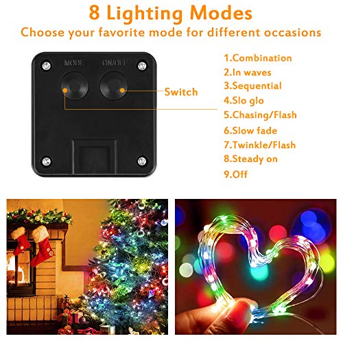 Molbory Solar String Lights Outdoor,2-Pack 33FT 100LED Fairy Lights with 8 Modes Decoration Copper Wire Lights Waterproof Indoor Outdoor Lighting for Patio Yard Trees Christmas Wedding Party