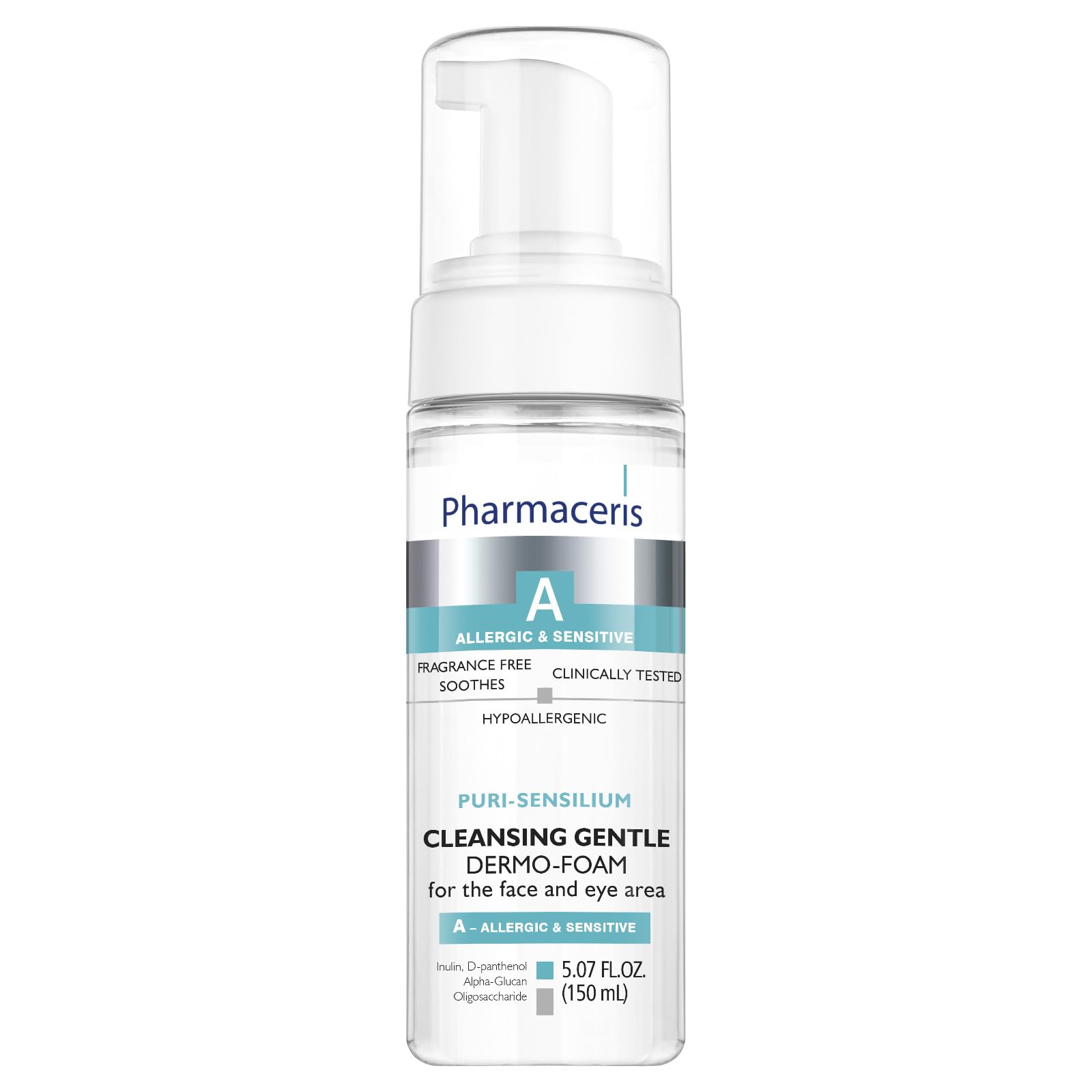 Pharmaceris A Puri-Sensilium, Eye and Face Cleanser, Foaming Cleanser for Sensitive Skin, Soothes Irritations, D-Panthenol, Hypoallergenic Face Wash - 150 ml