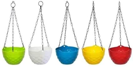 DVN Enterprise Hanging Planter Euro Elegance Round Solid Look and Feel Pots for Home & Balcony Garden 17.5cm (Pack of 3), Colorful Set