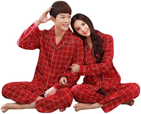 Warmjama Couples Matching Long Sleeve Plaid Cotton Pajamas for Women M Red