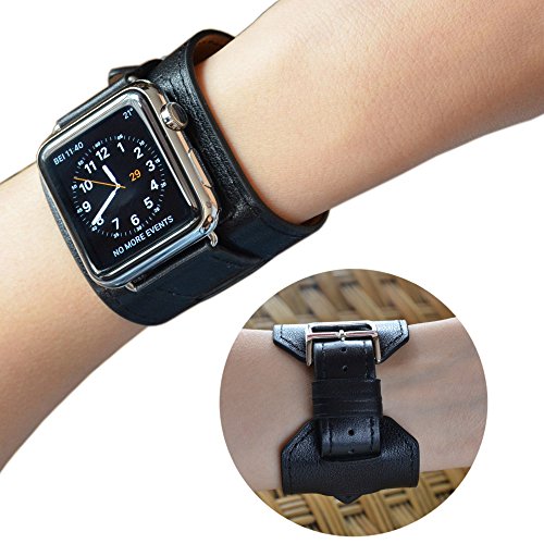3 in 1 iWatch Leather Cuff Band,Eoso [Bracelet/Single/Double] Leather Loop Band for Apple Watch,Sport,Edition Models((5 Pieces of Bands Included for 3 styles,38mm Black) - Thumbnail 3