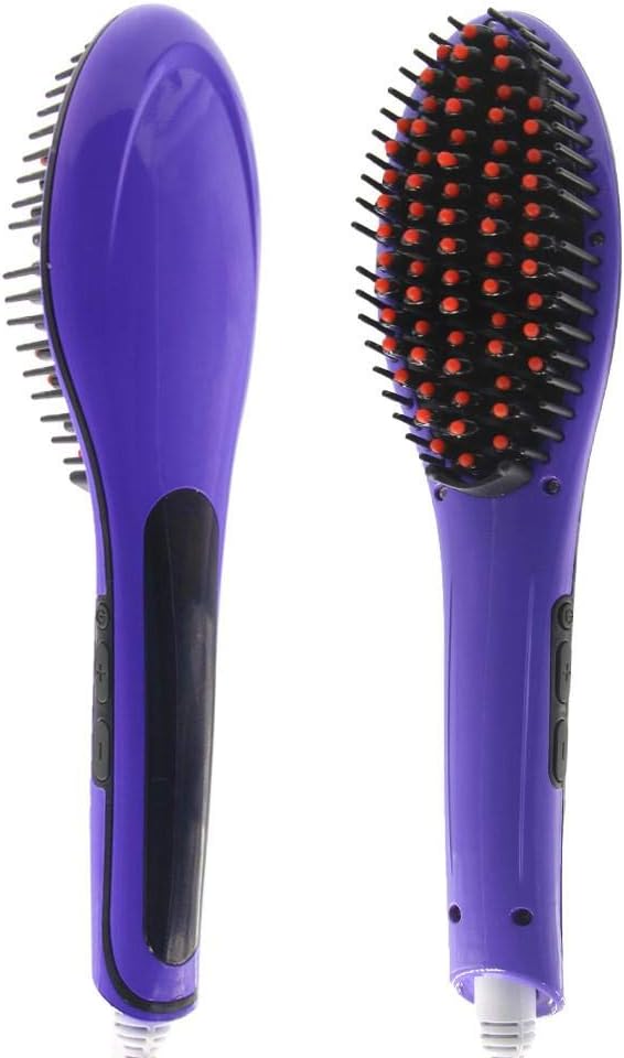 Bcurb LCD Display Anti Static Auto Electric Ceramic Hair Comb Brush Detangler Detangling Massager Massage Straightener Straightening Iron Irons Anti Scald Anion Hair Care. (Purple - 1 Pc)