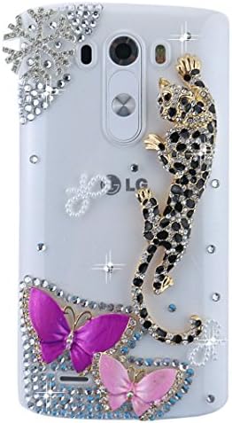 LG G Vista 2 Bling Case - Fairy Art Luxury 3D Sparkle Series Snow Flowrs Leopard Butterfly Crystal Design Back Cover with Soft Wallet Purse Red Cloth Pouch - Leopard