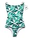 Qpladlse Swimwear Women's One Piece Swimsuit Reversible Lace-Up Bathingsuit(FBA) (S, Green Leaves)