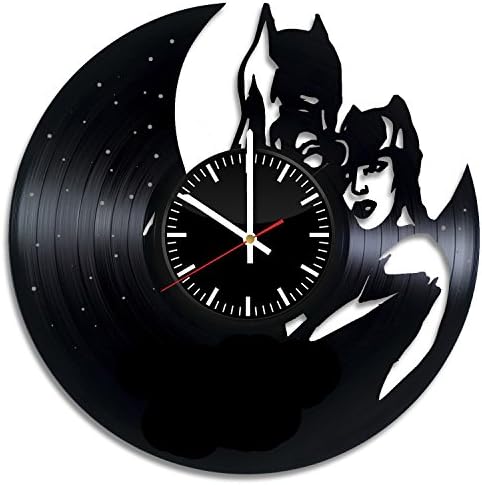 Batman Catwoman Love Vinyl Record Wall Clock - Get unique kitchen or bedroom wall decor - Gift ideas for boyfriend or girlfriend – DC Comics Unique Fan Art Design