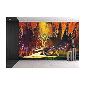 Illustration - Abstract Colorful Landscape,Fantasy Forest,Illustration Painting - Removable Wall Mural | Self-Adhesive Large Wallpaper - 66x96 inches