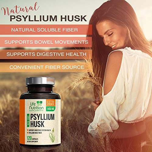 Psyllium Husk Capsules 1450mg Premium Psyllium Fiber Supplement Made in USA Natural
