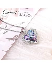 Caperci - Collar con colgante de alas de ángel en forma de corazón con cristales de Swarovski, regalo romántico para ella