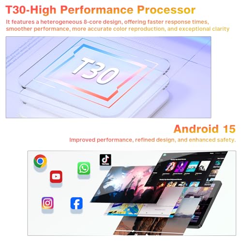 Tablette Android Tablet 10 Inch, Android 15 Tablet 18GB RAM 128GB(1TB Expandable), T30 Octa-Core CPU, Widevine L1, 6000mAh,Gaming Tablets for Adults, Dual Camera (5MP+8MP), WiFi 5, GPS, GMS, Gemini AI