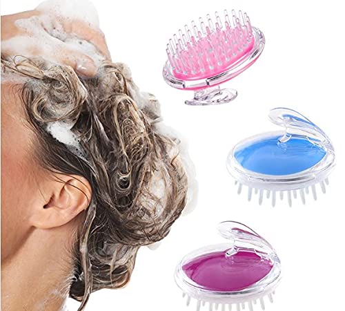 3x Hair Brush Scalp Massager Shampoo Brush Dandruff Brush for Scalp Care Deep Hair Cleaning Soft Silicone Shower Comb (Blue, Pink, and Purple)