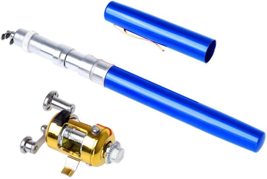 Best Fishing Rods Portable Pocket Pen Shape Aluminum Alloy Fishing Rod Pole Reel Combos (Blue)