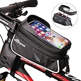 Bike Phone Mount Bag, Bicycle Handlebar Bags, Top Tube Bag, Waterproof Large Capacity Bike Frame Storage Bag, Touch Screen Phone Holder Pouch with Sun Visor for Phone Below 6.5 inch (Bike Bag-A)