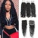 Brazilian Hair Water Wave 3 Bundles with Closure 100% Unprocessed Virgin Hair Ocean Wave Bundles Natural Wave Bundles with Closure Human Hair Extension Free Part Natural Color (22 24 26+20)