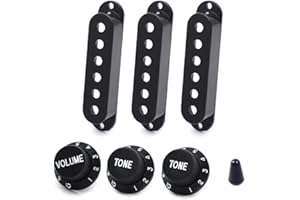 SAPHUE Guitar ST Pickup Open Cover 52/52/52 2T1V Knob Switch Knob Covers 3 Single Coil Pickup Cover Electric Guitar (Black)