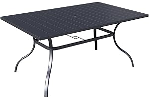 Anmutig Outdoor Rectangle Dining Table 6-Person, Picnic Table with 1.57" Umbrella Hole Metal Steel Backyard Bistro Table Outdoor Dining Table for Garden, Poolside, Backyard, Black