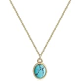 Desnuage Small Gold Oval Turquoise Pendant Necklace - Handmade Turquoise Jewelry for Women