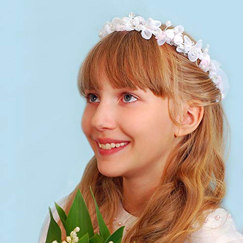 BKpearl Flower Girl Veils, Children's Wedding Veil First Communion Veils and Gloves for Girl(style 2 white)
