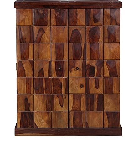 Piper Solid Wood Bar Cabinet Wine Cabinet in Provincial Teak Finish Sheesham Wood by Made Wood