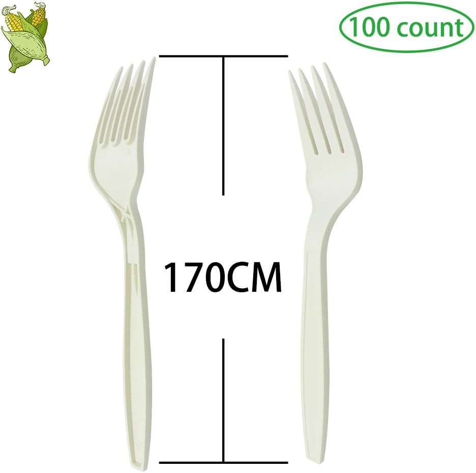 Eco-Friendly Disposable Compostable Biodegradable Forks (100 Pack), Kitchen Tablewares/Utensils/Cutlery/Flatware for Party, Camping, Picnics, BBQ Event, Perfect Alternative For Plastic (LY-YM-3)