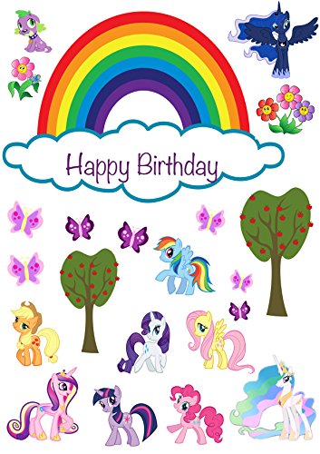 My Little Pony Happy Birthday Scene Edible Wafer Paper Cake Toppers