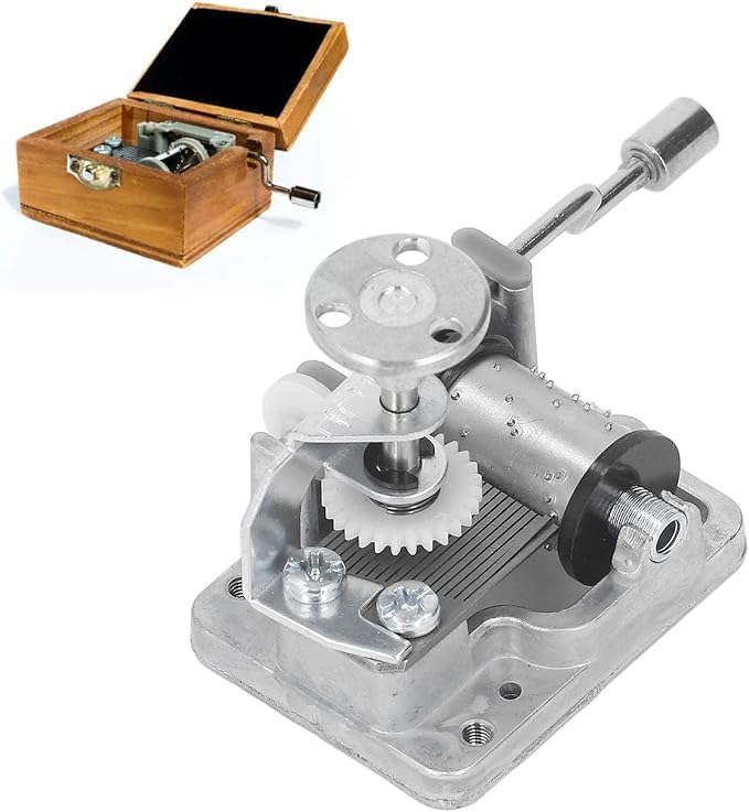 Fyearfly 18 Note Musical Mechanism Movement Retro Style Alloy Replacement Hand Crank Musical Mechanism Movement for Music Box DIY Repair Tool