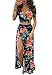 Soulomelody Womens 2 Piece Outfits Summer Floral Beach Crop and Side Slit Skirt Green