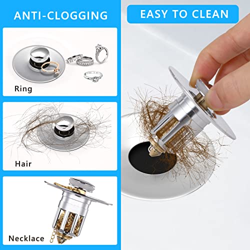 Sink Drain Stopper 2 Pack, Pop Up Bathroom Sink Drains with Upgraded