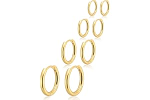 Gokeey Small Gold Huggie Hoop Earrings Set for Women 14K Gold Plated Hypoallergenic Lightweight Earrings for Sensitive Ears Everyday Earrings Sets for Multiple Piercing Cartilage Hoop Earrings Stack Jewelry