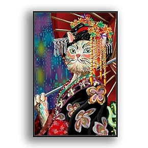 Framed Canvas Wall Art for Living Room, Bedroom Funny Cats Abstract Oil Painting Features Canvas Prints for Home Decoration Ready to Hanging - 16x24 inches