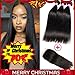 VRBest Brazilian Straight Hair Extensions 3 Bundles with Lace Closure 10A Virgin Human Hair Bundles 100% Unprocessed Hair Weaves Natural Color with 4x4 Free Closure（10 12 14 +10）