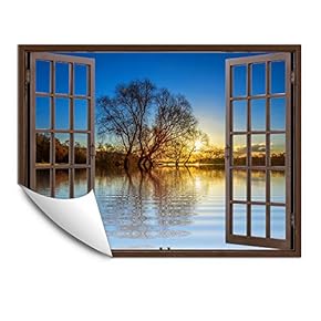 Wall Murals for Bedroom Fake Window Beach Brown Window Removable Wallpaper Peel and Stick Wall Stickers - 24x32 inches