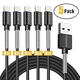 Puridea 6Ft iPhone Charger Cable, 5Pack 6 Feet Lightning Certified Fast Charging Cord Compatible for iPhone X 8 7 6S 6 Plus iPad 2 3 4 Mini, iPad Pro Air, iPod (Black)