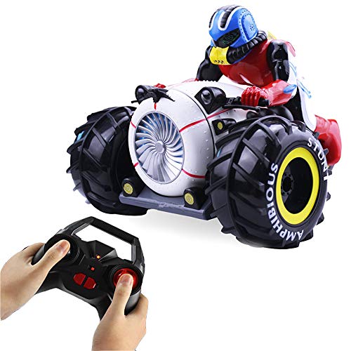 RC Car, KINGBOT 2.4Ghz Remote Control Amphibious Motorcycle High Speed Spinning Stunt Car with 360° Rotate & LED Lights Driving On Land & Water Vehicle Toys for Kids, Black - Thumbnail 7
