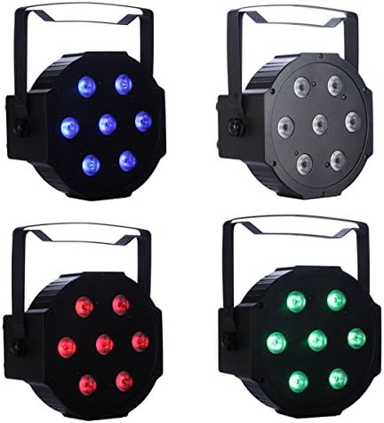 HeLe 7Pcs LEDs RGBW 4 IN 1 Sound Actived Auto DM512 Magic Effect Strobe Par Stage Lights For Party Pub Home KTV Bar Disco (4pcs)