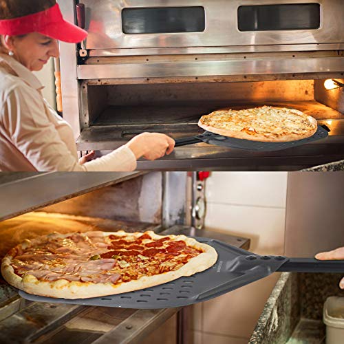 SHANGPEIXUAN Perforated Turning Peel 12 Inch Rectangular Pizza Turning Peel Aluminum Turning Pizza Peel Paddle(12×22 inch) - Thumbnail 2