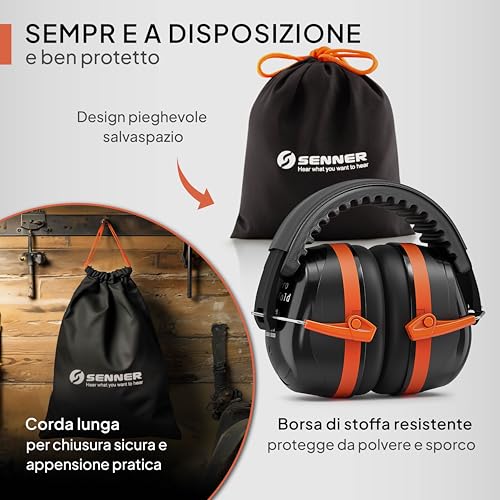 Senner ® WorkPro Ultra | Cuffie Antirumore per Lavoro e Tempo Libero – Paraorecchie di Sicurezza Regolabili, Cancellazione del Rumore, SNR 33-34 dB, Protettori Auricolari CE, Unisex