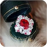 RKKOJJO 925 Sterling Silver Cubic Zirconia Ring Oval Red Diamond Ring Engagement Ring Wedding Band Rings for Women