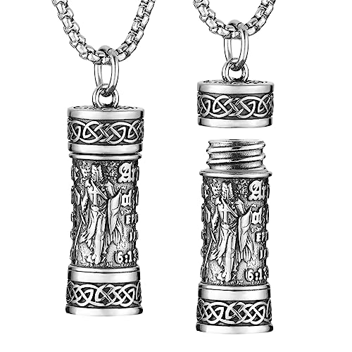 HZMAN Tibetan Buddhism Meditation Stainless Steel Pendant Commemorative Cremation Ashes Pill Cylinder Container Necklace 22+2 Inch Chain