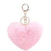 Women's Heart Puffball Keychain Faux Fur Pom Pom Keyholder Bag Accessory Keyring Backpack Charms for Girls